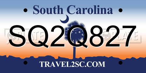 SQ2Q827 South Carolina License Plate