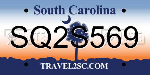 SQ2S569 South Carolina License Plate