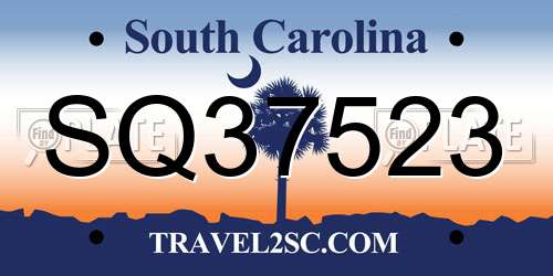 SQ37523 South Carolina License Plate