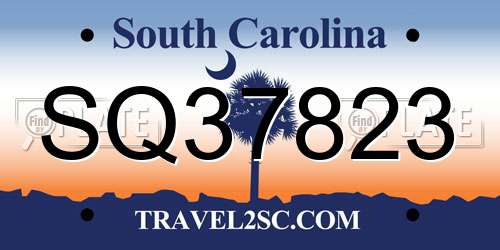 SQ37823 South Carolina License Plate