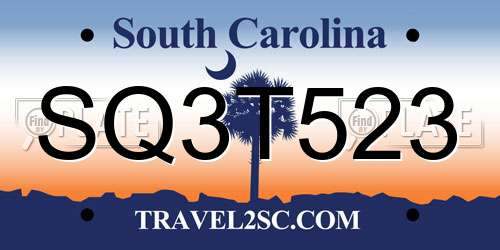 SQ3T523 South Carolina License Plate