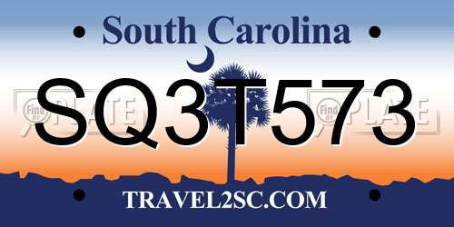 SQ3T573 South Carolina License Plate