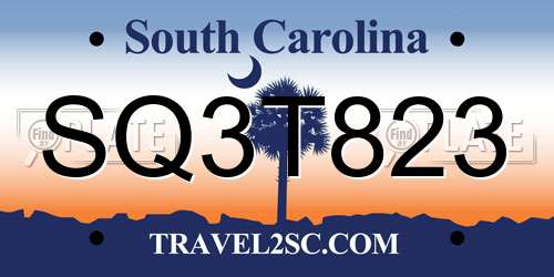SQ3T823 South Carolina License Plate