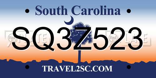 SQ3Z523 South Carolina License Plate