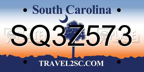 SQ3Z573 South Carolina License Plate