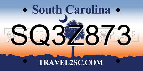 SQ3Z873 South Carolina License Plate