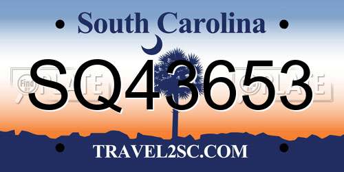 SQ43653 South Carolina License Plate