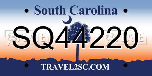 SQ44220 South Carolina License Plate