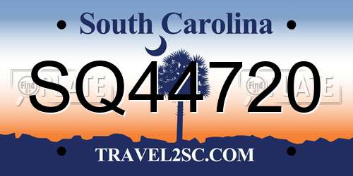 SQ44720 South Carolina License Plate