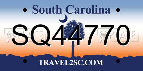 SQ44770 South Carolina License Plate
