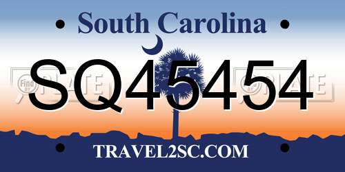 SQ45454 South Carolina License Plate