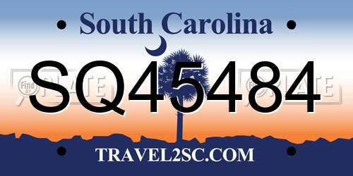 SQ45484 South Carolina License Plate