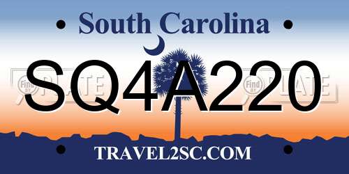 SQ4A220 South Carolina License Plate