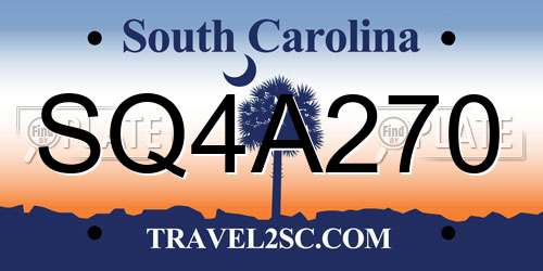 SQ4A270 South Carolina License Plate