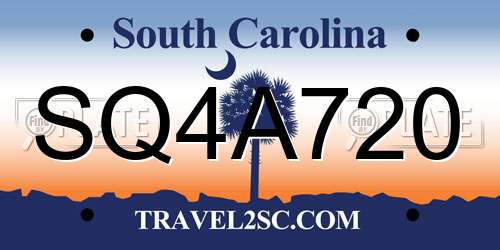 SQ4A720 South Carolina License Plate