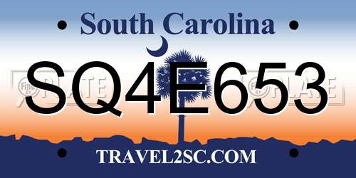 SQ4E653 South Carolina License Plate