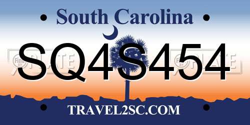 SQ4S454 South Carolina License Plate