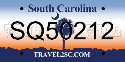 SQ50212 South Carolina License Plate