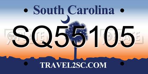 SQ55105 South Carolina License Plate