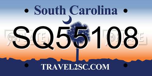 SQ55108 South Carolina License Plate