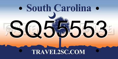SQ55553 South Carolina License Plate