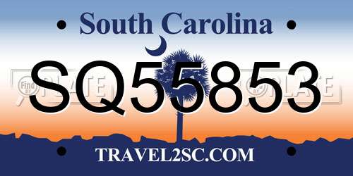 SQ55853 South Carolina License Plate