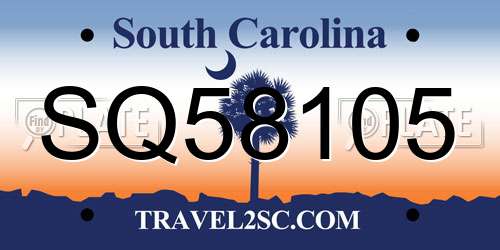 SQ58105 South Carolina License Plate