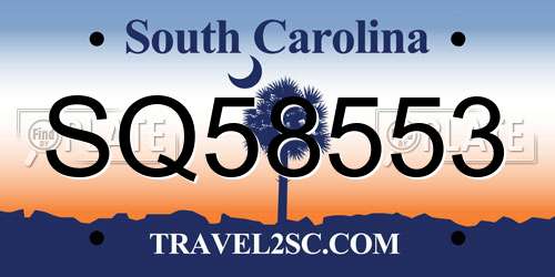 SQ58553 South Carolina License Plate