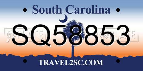 SQ58853 South Carolina License Plate