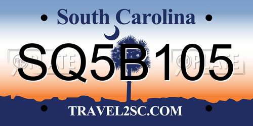 SQ5B105 South Carolina License Plate