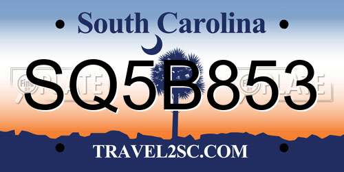 SQ5B853 South Carolina License Plate
