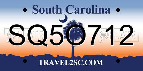 SQ5O712 South Carolina License Plate