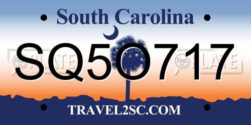 SQ5O717 South Carolina License Plate