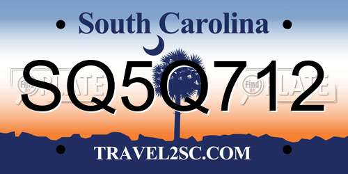 SQ5Q712 South Carolina License Plate