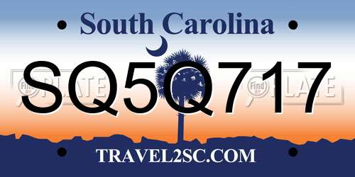 SQ5Q717 South Carolina License Plate