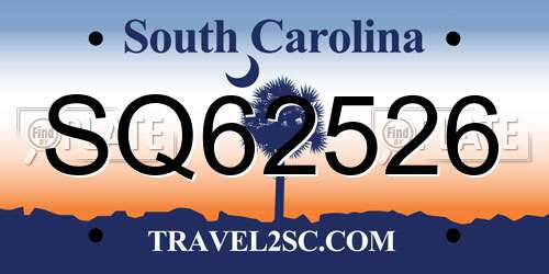 SQ62526 South Carolina License Plate