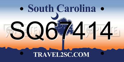 SQ67414 South Carolina License Plate