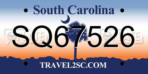 SQ67526 South Carolina License Plate