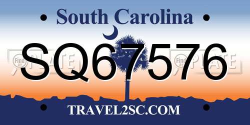 SQ67576 South Carolina License Plate