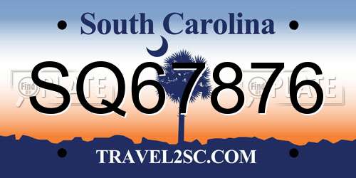 SQ67876 South Carolina License Plate