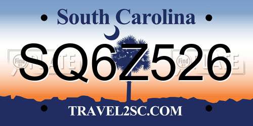 SQ6Z526 South Carolina License Plate