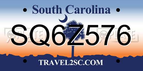 SQ6Z576 South Carolina License Plate