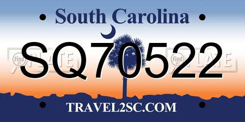 SQ70522 South Carolina License Plate