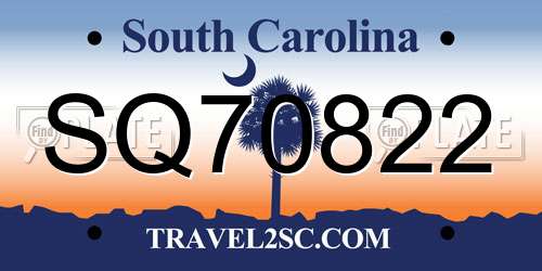 SQ70822 South Carolina License Plate