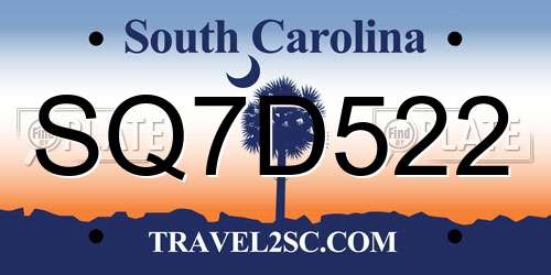 SQ7D522 South Carolina License Plate