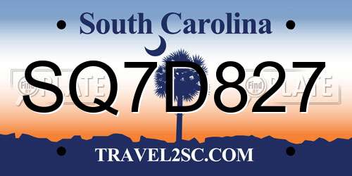 SQ7D827 South Carolina License Plate