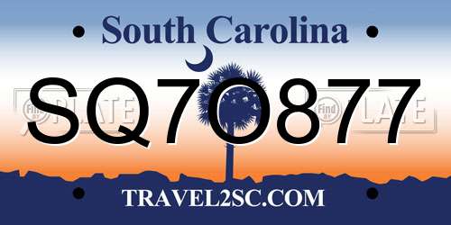 SQ7O877 South Carolina License Plate
