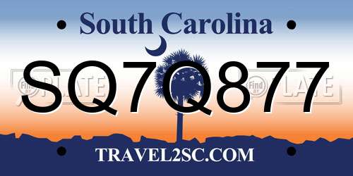 SQ7Q877 South Carolina License Plate