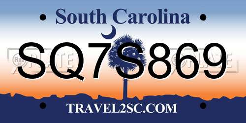SQ7S869 South Carolina License Plate