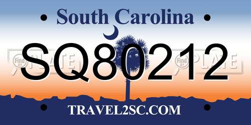 SQ80212 South Carolina License Plate